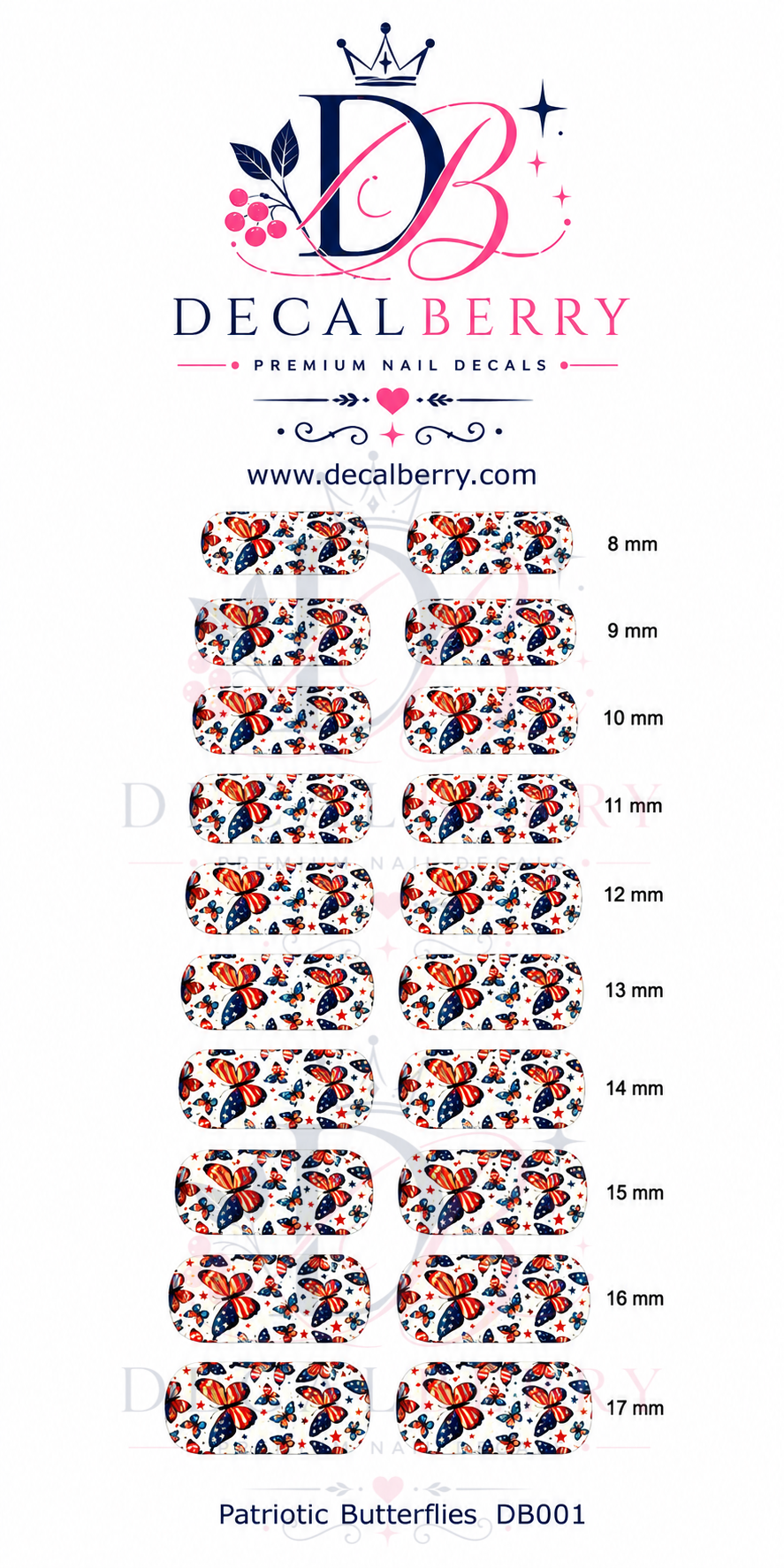 DB001 - Patriot Butterflies Nail Decals